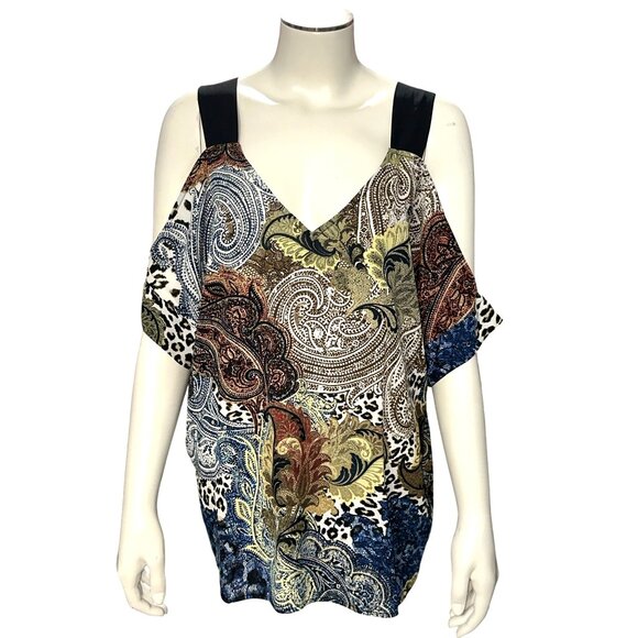 7Th Avenue Design Studio Large Cold Shoulder Tunic Top Paisley Animal Print Chic - Picture 2 of 13